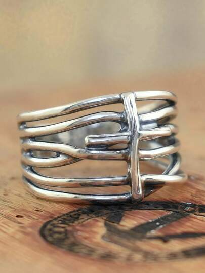 1pc Bohemian Style Vintage Silver Cross Ring, Women's Wedding Engagement Promise Ring For Daily Wear