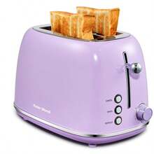 tostador de 2 rebanadas de acero inoxidable retro con funciones de bagel cancelación y descongelación 6 ajustes de sombra de pan ranuras anchas y bandeja extraíble para migas-B007 - Prpura - Ver 2