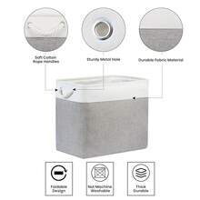 Large Storage Bins For Clothes Fabric Deep Baskets For Organizing Set Of 2 Grey Fabric Pantry Storage Bins For Hallway Living Room Blankets 17x12x15 In Extra Large Shel F Tote Baskets - 白色和灰色 - 查看 9