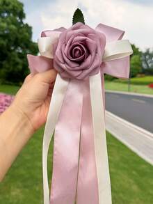 6 Stücke Hochzeitsauto Türgriff Blumen, weiße künstliche Autospiegel Blumensträuße mit Schleife, Hochzeitsauto Dekorationszubehör für Türgriffe und Rückspiegel - Verschiedenfarbig - Übersicht 7