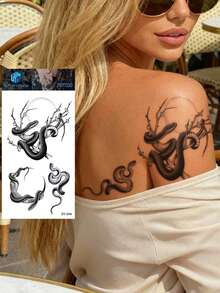 Pegatinas de tatuajes temporales con diseños de serpiente, flor y animales de la serie oscura - Hazlo tú mismo para convenciones de anime, carnavales, festivales de música, San Valentín, regalos de fiesta, tatuajes realistas impermeables para muñeca, tobillo, hombro, cuello, clavícula - Negro - Ver 5