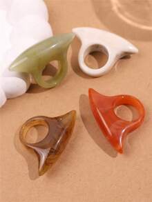 4件套复古不对称超大树脂戒指套装，彩色长椭圆形戒指，适合日常佩戴、派对和度假。 - 彩色 - 查看 8