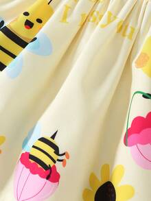 2件套女婴夏季新款蜜蜂印花A字宽松连衣裙和帽子 - 彩色 - 查看 6