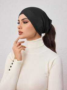 1pc Criss Cross Underscarf In Taupe, Classic Basic Wide Straight Headscarf, Undercap Headwrap, Hijab Lining Scarf, Simple Tube Headband, Hijab Cap Turban, Suitable For Hijab Styling, Daily Life, Ramadan, Festivals, Gatherings - Black - View 3
