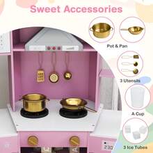 Pretend Play Kitchen For Kids Toddler Aged 3+ Wooden Toy Set With Range Hood White/Brown - Pink - View 6
