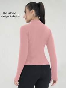 3 Women's Sports Jackets With Thumb Holes, Small Stand Up Collar, Streamlined Zipper Long Sleeved Jacket, Low Impact Yoga Daily Wear - 彩色 - 查看 4