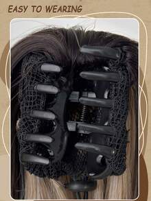 16 Inch Long Straight Ombre Black Brown To Burgundy Claw Clip Ponytail Hair Extension, Made Of Heat-Resistant Synthetic Fiber, Suitable For Women For Christmas, Halloween, Music Festivals, And Daily Use - Two-Tone - View 9