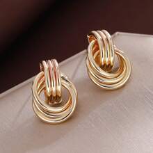 1 Pair Minimalist Geometric Line Circle Smooth Design Women Fashion Earrings - Multicolor - View 1