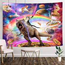1pc Xguatan Funny Cat Riding Dinosaur Fantasy Tapestry, Cool Cat On Galaxy Space With Nebula And Star Detail, Cute Hilarious Outer Universe Anime Art On Machine Washable Fabric, Sci-Fi Humor Style Tapestry For Bedroom Living Room Dorm, Perfect For Teen And Gamer Rooms - 1PC - 查看 2