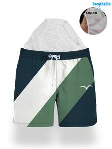 Men's Summer Color-Block Swim Trunks (With Liner) - Multicolor - View 6