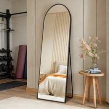 59"X16" High-Quality Arched Full Length Mirror, Aluminum Alloy Frame Ensures Stability, Standing Design For Bedroom, Black - Black-arched - View 1