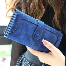 Popular bolso de mano de mujer de alta calidad de cuero PU esmerilado retro europeo y americano hebilla plegable multitarjeta  de moda larga YIQC - verde - Ver 4