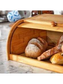 Bamboo Bread Box With Retractable Lid 38X26X17CM Perfect For Storing Bread And Biscuits, Durable - 黃色 - 查看 2