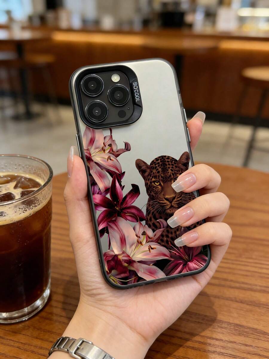 A Gray Bottom Flower Leopard Phone Case Design, High-Quality Light Luxury Wild Sexy Anti Drop Protective Case, Compatible With Iphone 17 Pro Max/17 Pro/16 Pro Max/16 Pro/16/15 Pro Max/15 Pro/15/14 Pro Max/14 Pro/14/13 Pro Max/13 Pro/13/12 Pro Max/12 Pro/12/11, Compatible With Samsung Fashion Full Pack Case - Grey - View 1