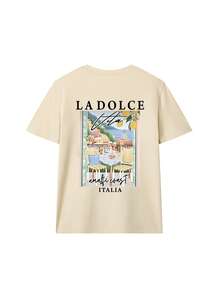 3 Stücke/Set Sommer Neue Einfache Landschafts Grafik Muster Kombination Lässiges Rundhals Kurzarm T-Shirt, Modische & Vielseitige Damen Tops - Weiß, Rosa und Aprikose - Übersicht 8