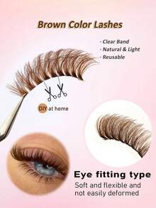 Rikuaild 5 Pairs Brown Cat Eye False Eyelashes, Transparent Band Natural Foxy Eyes Brown Faux Mink Lashes Soft & Comfortable, Fluffy Striped False Lashes For Natural Makeup, Eyelash Extension, Christmas & New Year Gift - 眼尾拉長款 - 查看 2