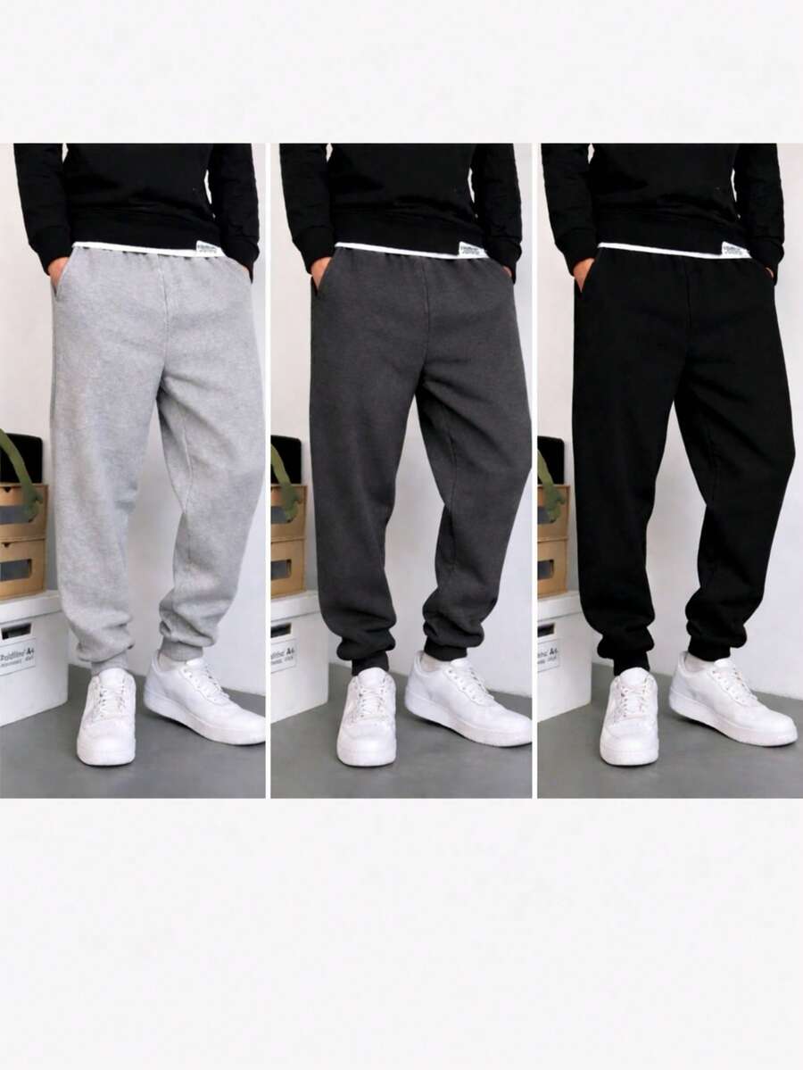 POLAR BEAR Kit 3 Casual Cotton Sweatpants For Winter, Comfortable, Plain, No Print, Unisex - Gray/Lead/Black - View 1