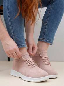 Zapatillas deportivas casuales de mujer con cordones de color púrpura, suela con cojín de aire, absorción de impactos, ligeras y transpirables - Rosa - Ver 3