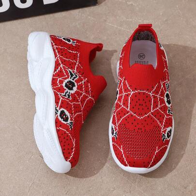 1 đôi giày thể thao trẻ em unisex họa tiết nhện đỏ, thoáng khí, đế mềm, kiểu dáng casual, thời trang cho đi học và mặc hàng ngày, mùa hè, thích hợp cho lễ Halloween.