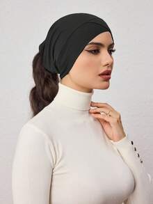 1pc Criss Cross Underscarf In Taupe, Classic Basic Wide Straight Headscarf, Undercap Headwrap, Hijab Lining Scarf, Simple Tube Headband, Hijab Cap Turban, Suitable For Hijab Styling, Daily Life, Ramadan, Festivals, Gatherings - Black - View 1