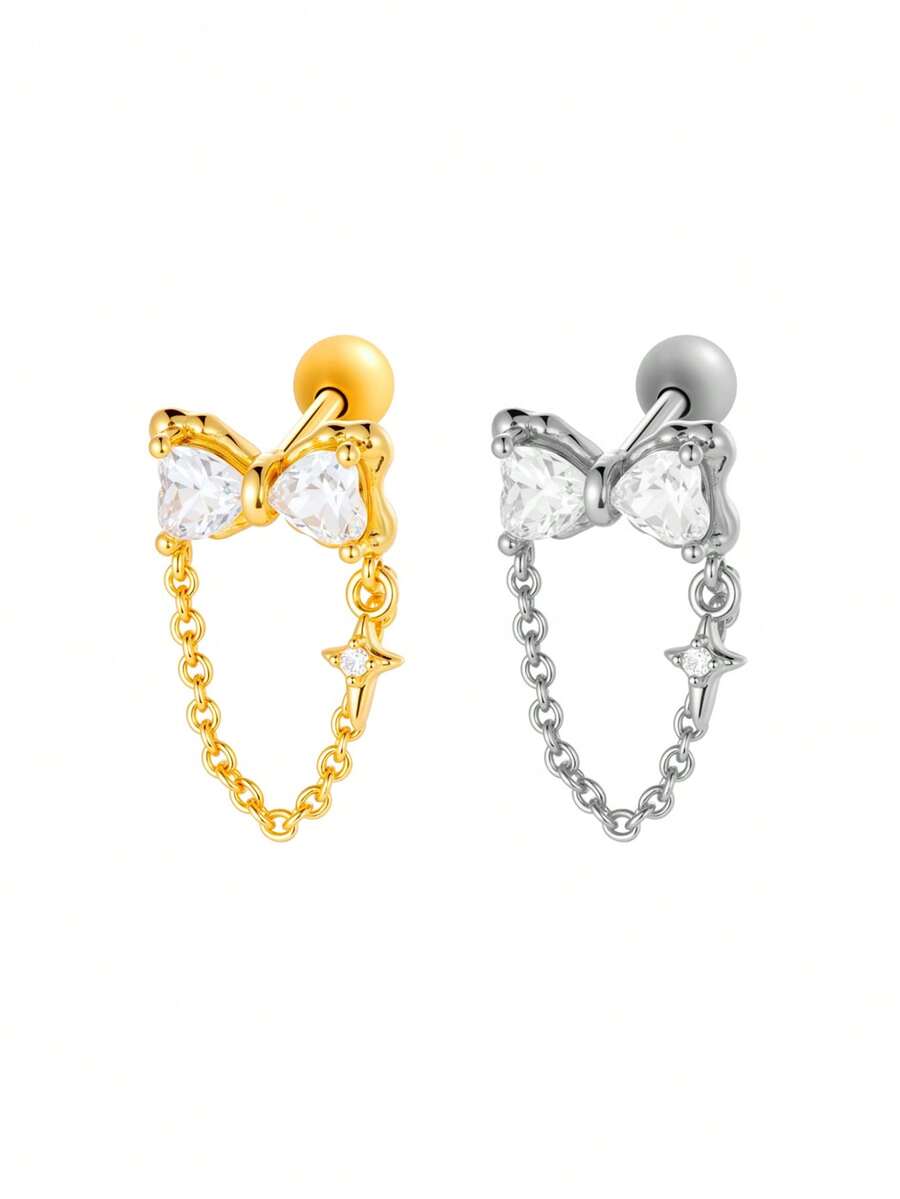 Toppiercing 1pc Fashion Cubic Zirconia Butterfly Stainless Steel Cartilage Earring - Multicolor - View 1