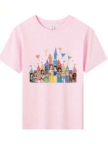 Disney Mickey Mouse Balloons Popcorn Ice Cream Cookie Drink Magical Print Printed Pattern T-Shirts For Girls - Children's Clothing Design Short-Sleeved Casual And Cute Style Comfortable And - Hồng - Xem 2