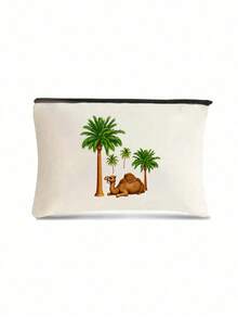 骆驼棕榈树图案拉链收纳包 - 斋月主题，大容量女士旅行化妆包，可折叠便携收纳包，中东/阿拉伯沙漠景观化妆品收纳包，轻便旅行化妆包，化妆包，手提包，洗漱包，铅笔盒，收纳袋，化妆包，旅行必备 - 彩色 - 查看 10