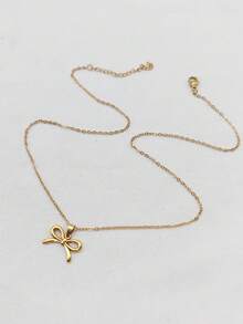 1pc 18K Gold Plated Stainless Steel Butterfly Pendant Necklace, Elegant Gift For Women - Yellow Gold - View 2