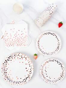 Rose Gold Polka Dot Disposable Plates, Napkins, Cups - 8 Guest Set, Disposable Paper Plates Party Supplies Suitable For Birthday, Wedding, Theme Party, Family Picnic - Multicolor - View 5