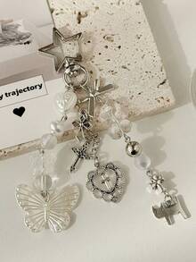 1 PC Y2K Millennium Style Butterfly Bag Charm, Personalized Phone Chain, Teddy Bear Cross Bead Ornament, Keychain - The Perfect Gift - Multicolor - View 12