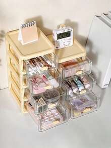 1pc 2/3/4/5 Drawer Transparent Plastic Desktop Storage Box, Office Supplies, Cosmetics, Jewelry Organizer With Drawers, Stackable Desk Organizer Cabinet - Multicolor - View 12