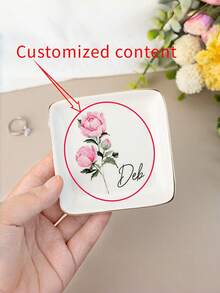 Khay đựng trang sức nhỏ bằng gốm sứ cá nhân hóa, khay đựng trang sức hình hoa sinh nhật theo yêu cầu, khay đựng trang sức dành cho nữ, món quà hoàn hảo cho phù dâu hoặc bạn thân, quà sinh nhật Giáng sinh cho mẹ, vợ, quà tặng phù dâu, phù hợp cho mọi mùa. - Nhiều màu - Xem 4