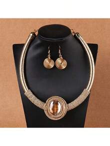 1 Set Handmade Exaggerated Multi-Layer Aluminum Wire Woven Artificial Crystal Chain Bohemian European And American Middle Eastern European Korean Version Evening Party Holiday Beautiful Lady Artificial Crystal Shaped Necklace Earrings - Yellow Gold - View 7