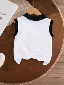 1pc Girls Casual Vest Leopard Letter Print Polo Girls' Vest Sleeveless T-Shirt Young Girl Clothes Girls Summer New Top - Multicolor - View 2