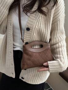 复古菱形链条刺绣手提包，新款时尚别致单肩包，个性化INS风斜挎包 - 咖啡 - 查看 4