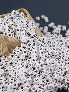 100/1000pcs/Pack White Background Black Letter Beads, 6mm Acrylic English Alphabet Square Letter Beads DIY Jewelry Making Accessories, Decorative Supplies | Overflowing Beads | Durable Bead Material For Jewelry Making - Black and White - View 66