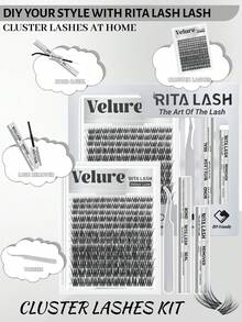 Velure | RITALASH 144pcs Velour Luxe Collection Upgrade U Lashes With Ultra-Dense, Waterproof, Long-Lasting Lashes | Venus | Natural Daily | Beginner-Friendly DIY Lashes For A Flawless, Voluminous Look | & Must-Have Clusters - Black - View 3