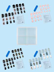 96pcs/4sets Square Sequin Butterfly Nail Stickers, Includes 4pcs Glue And 4pcs Nail Files, Suitable For Party, Daily Wear, Women And Girls. Includes Manicure Tools. Versatile Nail Art Kit - Multicolor - View 3