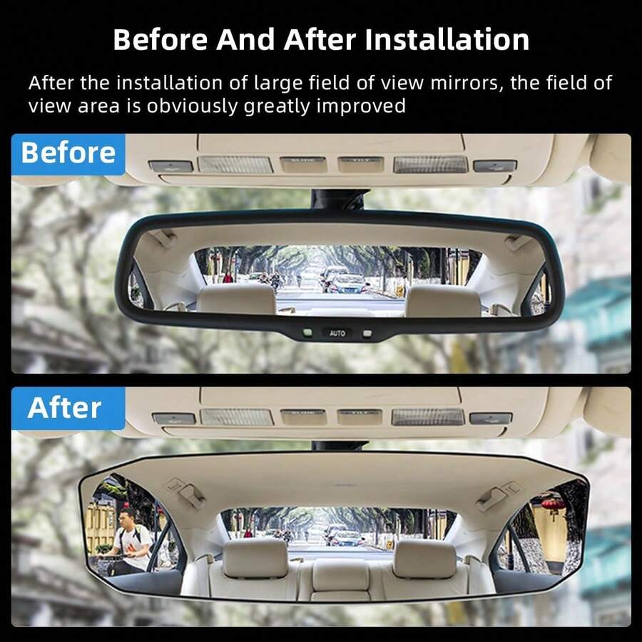 Gương chiếu hậu trong xe dạng kẹp 11 inch, gương chiếu hậu lồi góc rộng cho ô tô, SUV, xe tải, chống chói, gương phụ trợ mở rộng tầm nhìn