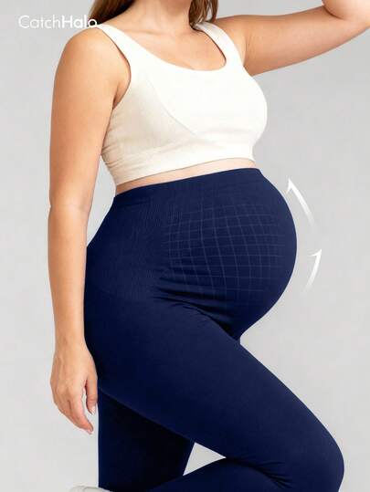 Plus Size Women Non-Restrictive Four-Way Stretch Maternity Leggings