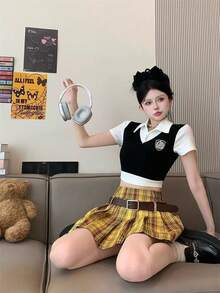 Women Skirts - Yellow Plaid Skirt - View 3