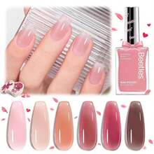 Beetles Jelly Nail Polish Set, 6 Colors Sheer Pink Nail Polish Long Lasting &Amp; Quick Dry Clear Jelly For Valentines Women, Pink Nail Strengthener Polish For Salon DIY Manicure Set - ColorD - 查看 9