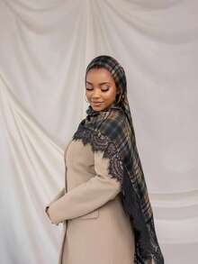 1pc Women's Bohemian Style Printed Modal Hijab With Lace, Autumn/Winter Street Style Unisex Scarf, Suitable For Daily Wear - Multicolor - View 7