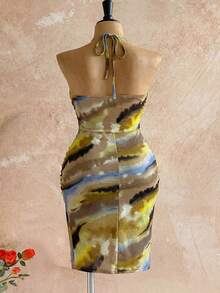 Women's Summer Backless Criss-Cross Strap Camisole Dress, Waist Cutout Design, Adjustable Slit - Perfect For Beach Party, Date Night, Music Festival, Nightclub, Warm Weather Events - Yellow - View 4