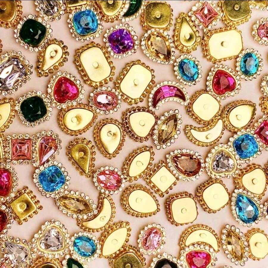 50pcs Multicolor Hand Sewing Rhinestone Claw Rhinestone Clothing, Footwear, Hat, Bag Diy Material Jewelry Accessories - Mixed Drill - View 1