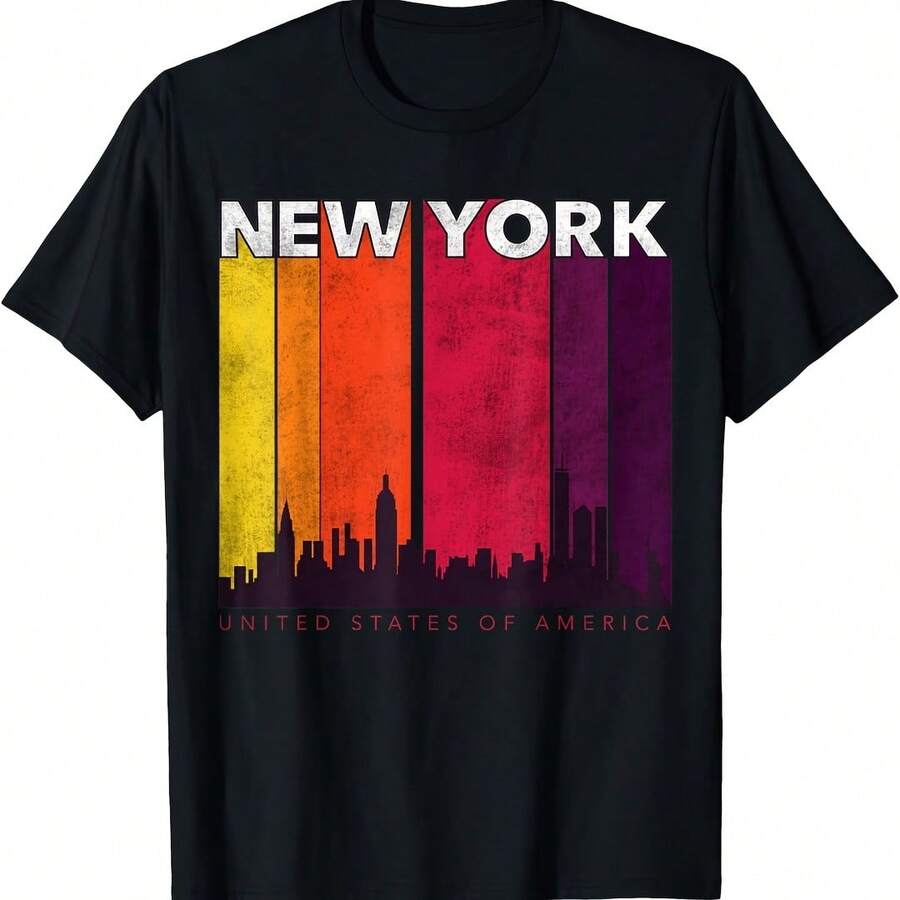 Cool New York City Skyline Graphic Shirts, New York City T-Shirt - 酒紅色 - 查看 1