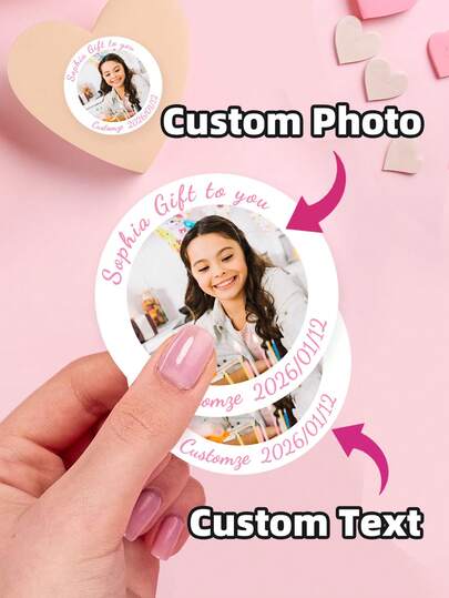 1-100pcs Customized Photo Stickers Labels, Birthday Party Stickers, Customized Text Stickers, Wedding Stickers, Photo Labels, Waterproof Stickers, Oil-Resistant Stickers, Suitable For Gift Packaging, Candy Packaging, Food Packaging, Gift Boxes, Durable, Personalized, Customized, Holidays, Colorful Stickers, Great Gifts For Friends, Sons, Daughters, Family, Applicable For Weddings, Holidays, Anniversaries, Birthdays