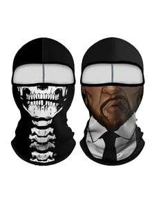 1pc/2pcs Unisex Autumn/Winter Elastic Moisture-Wicking Motorcycle Riding Balaclava Printed Face Mask, Suitable For Outdoor Activities, Parties, Cosplay - A - View 13