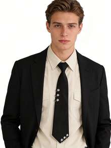 朋克风黑色领结，带金属孔眼和可调节松紧带，男女皆宜的配饰 - 黑色 - 查看 4