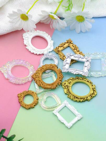 10 piezas/5 piezas/1 pieza Portafotos mini de estilo europeo vintage dorado, accesorios para fotografía de joyería, decoración de collares, accesorios de fondo para fotografía de joyería/Marco de fotos decorativo colgante/Marco de fotos decorativo